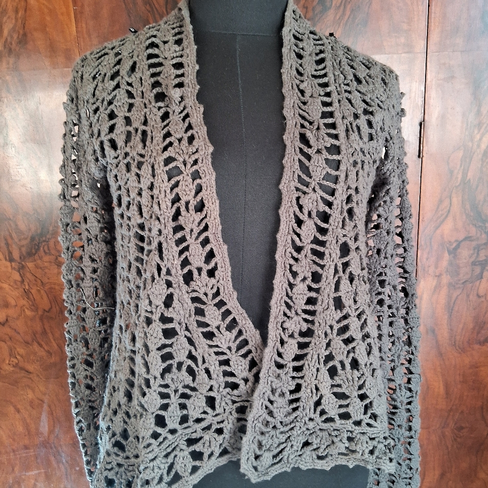 Vintage crochet charcoal Grey cardigan size M